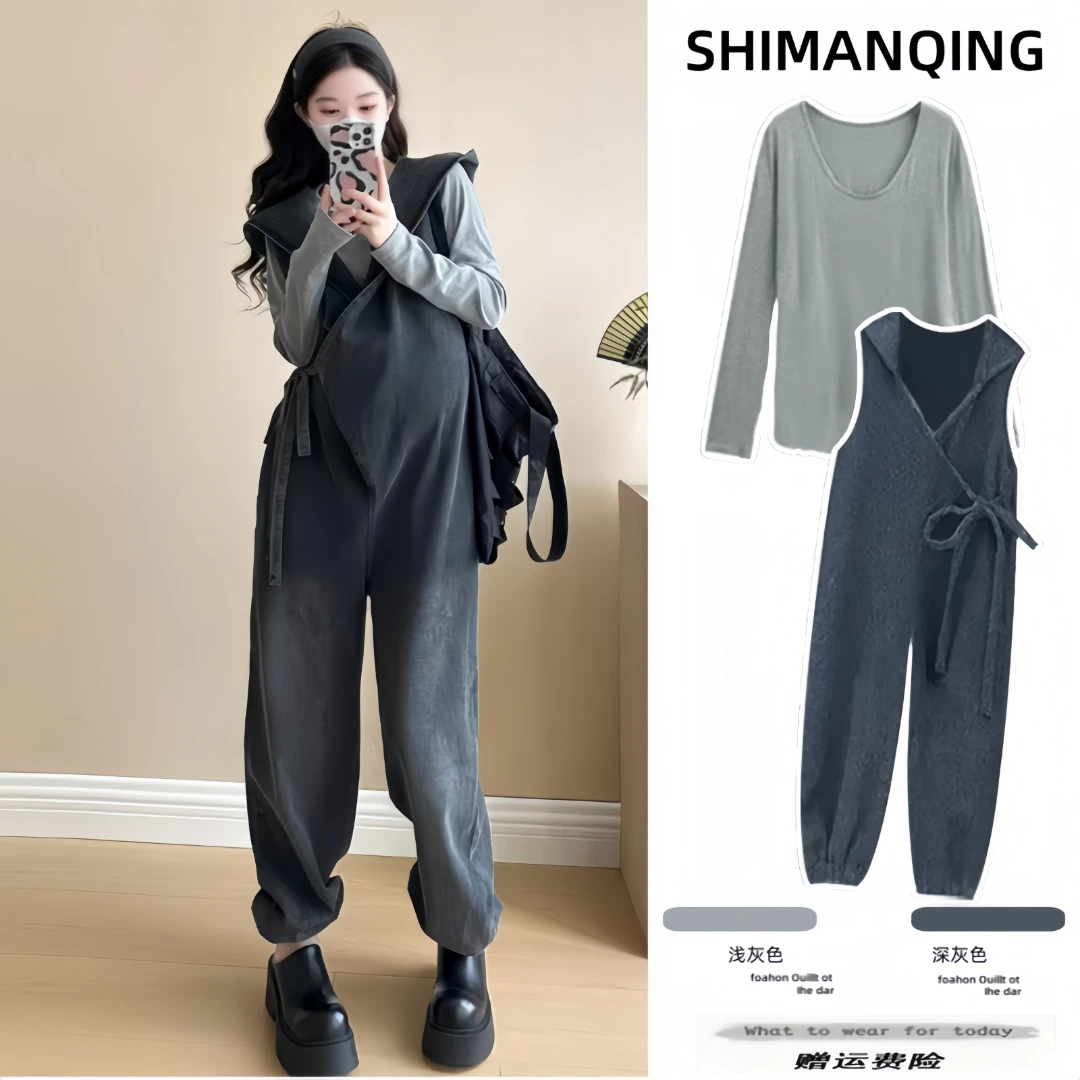 孕妇装2025秋冬洋气极简打底上衣穿搭舒适小个子背带裤孕妇两件套