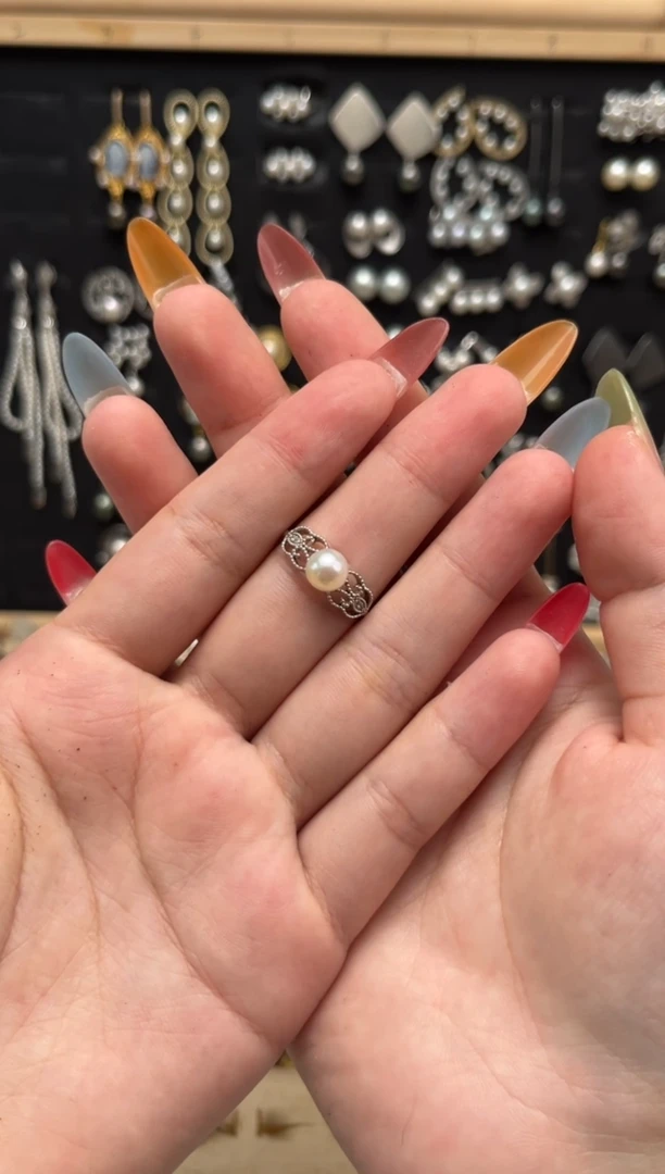 海水珍珠戒指银S925镶嵌S925海水戒指（有暇）