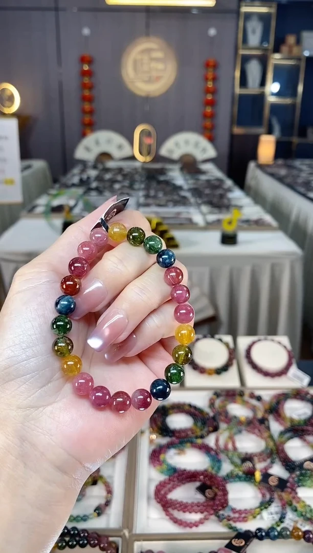 未镶嵌透体老矿碧玺彩虹单圈手串8mm+碧玺hon多样性发一条