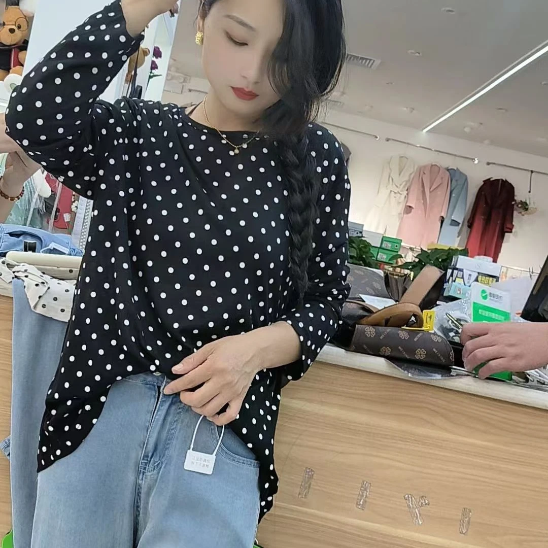 382#长袖波点防晒上衣时尚百搭夏季宽松黑白套头显瘦气质洋气休闲