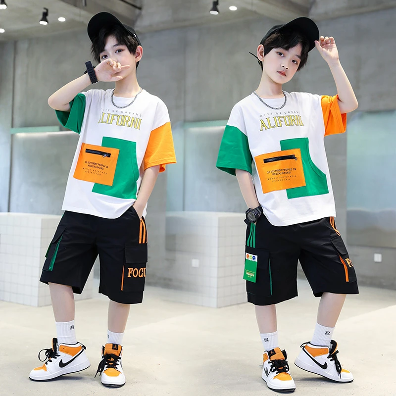 男童夏装套装2025新款洋气韩版中大童男孩帅气夏季短袖两件套潮流