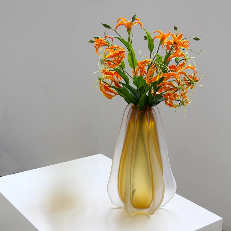 南瓜瓶 哑光琥珀色玻璃花瓶家居花束插花样板房间软装饰品