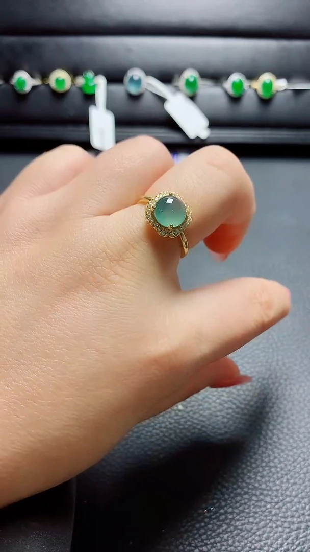 银S925镶嵌戒指翡翠  天然翡翠A货s925银镶