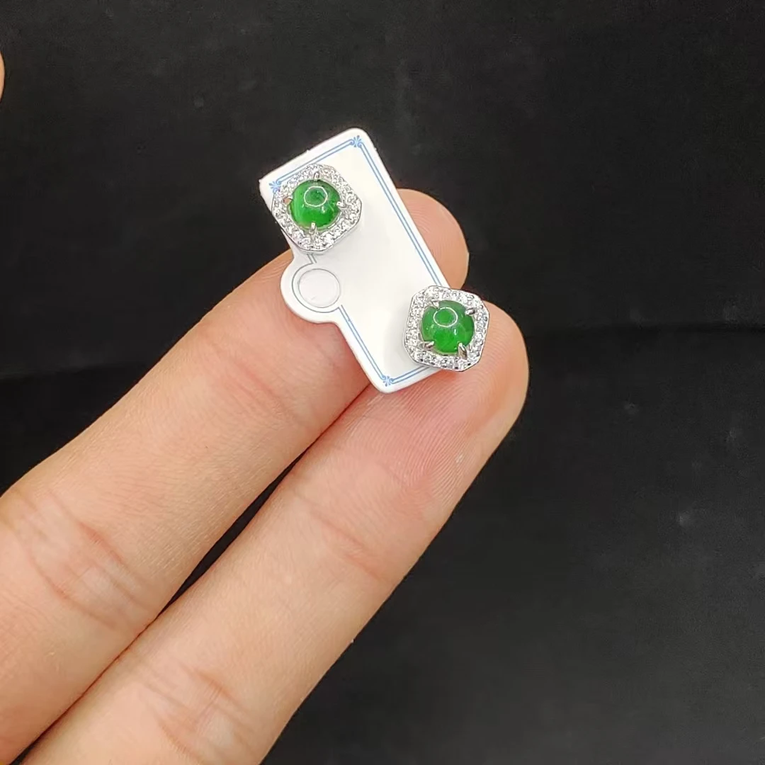 【老三珠宝】翡翠蛋面耳钉Y35【多样性发其一】约5mm