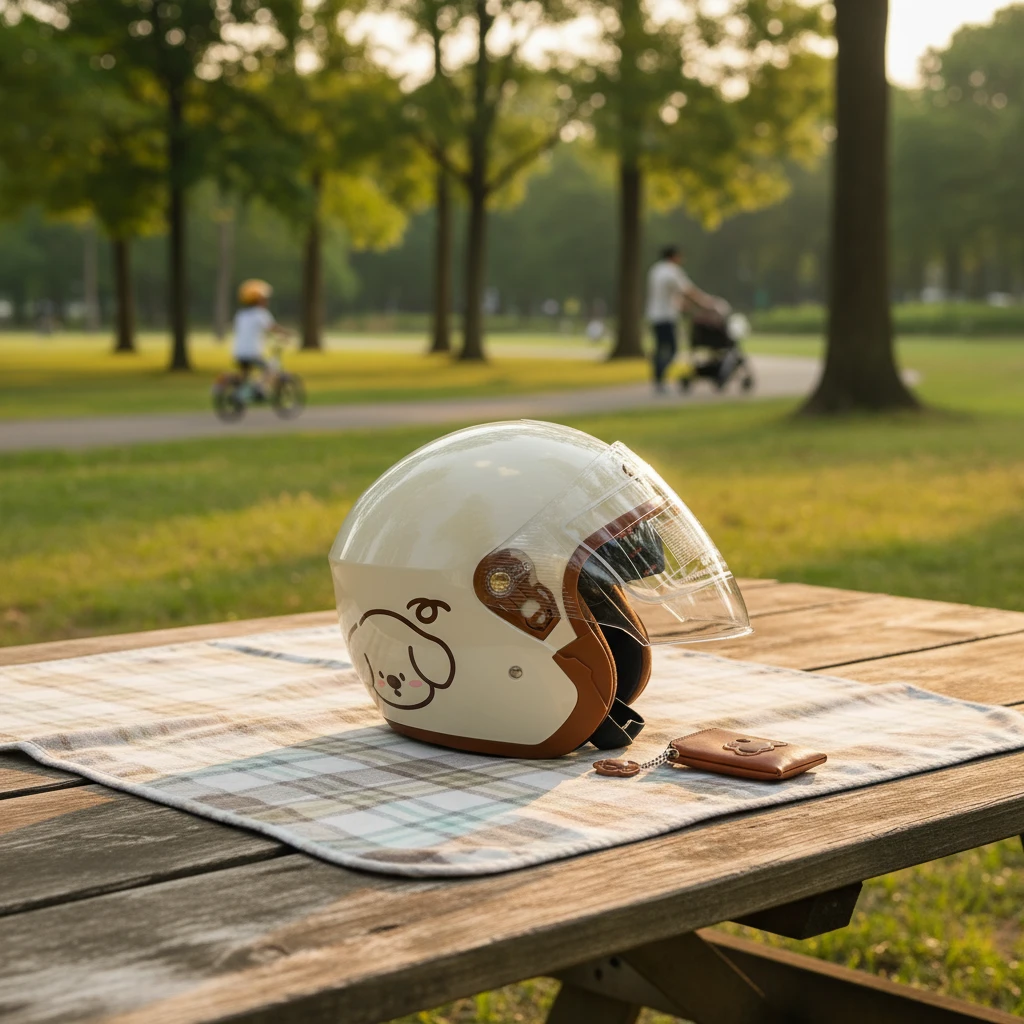 08米白线条狗冬季新国标双镜片瑕疵电动车头盔