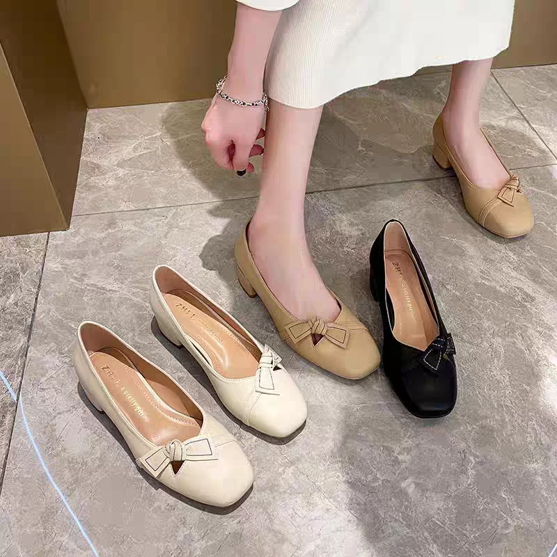 2386-36单鞋女高粗跟浅口设感法跟鞋女鞋式-