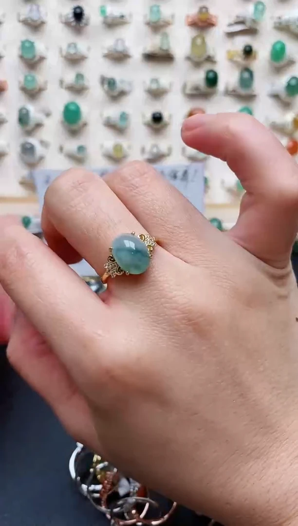 【闪购商品】翡翠戒指银S925镶嵌天然翡翠111  4+