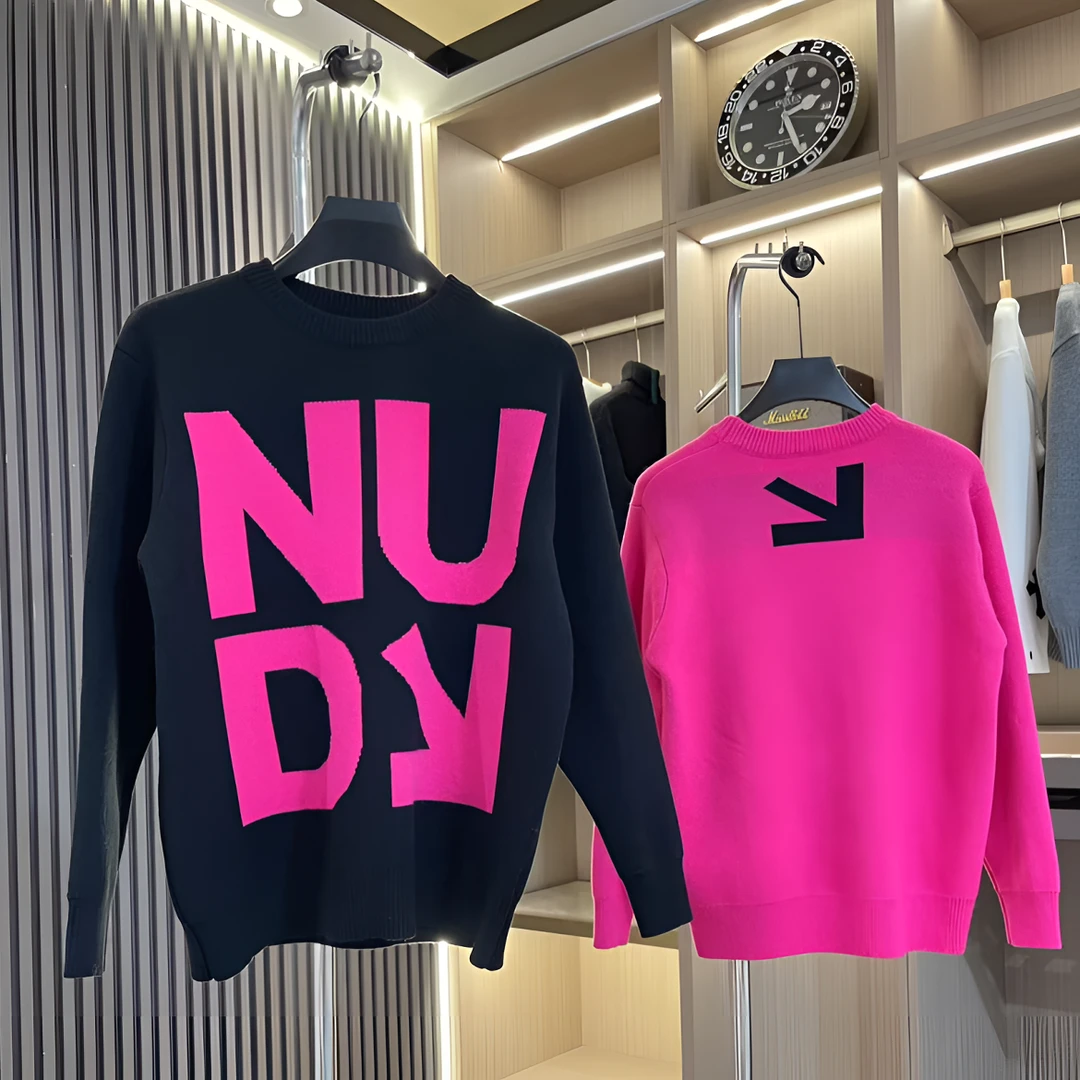 【OFF】25早春新款针织衫重磅毛衣撞色字母潮牌痞帅百搭圆领男长袖