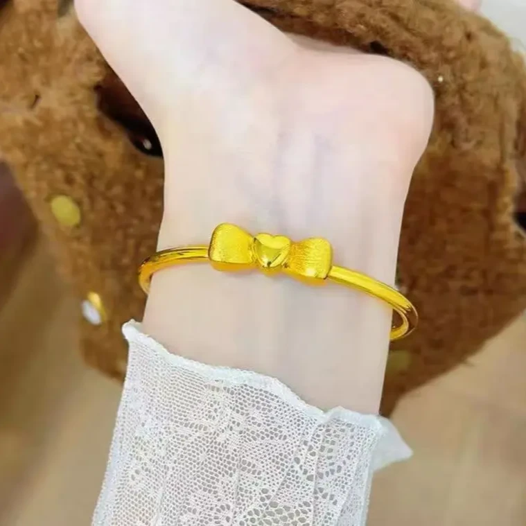 JS039 拉丝爱心蝴蝶结开口手镯