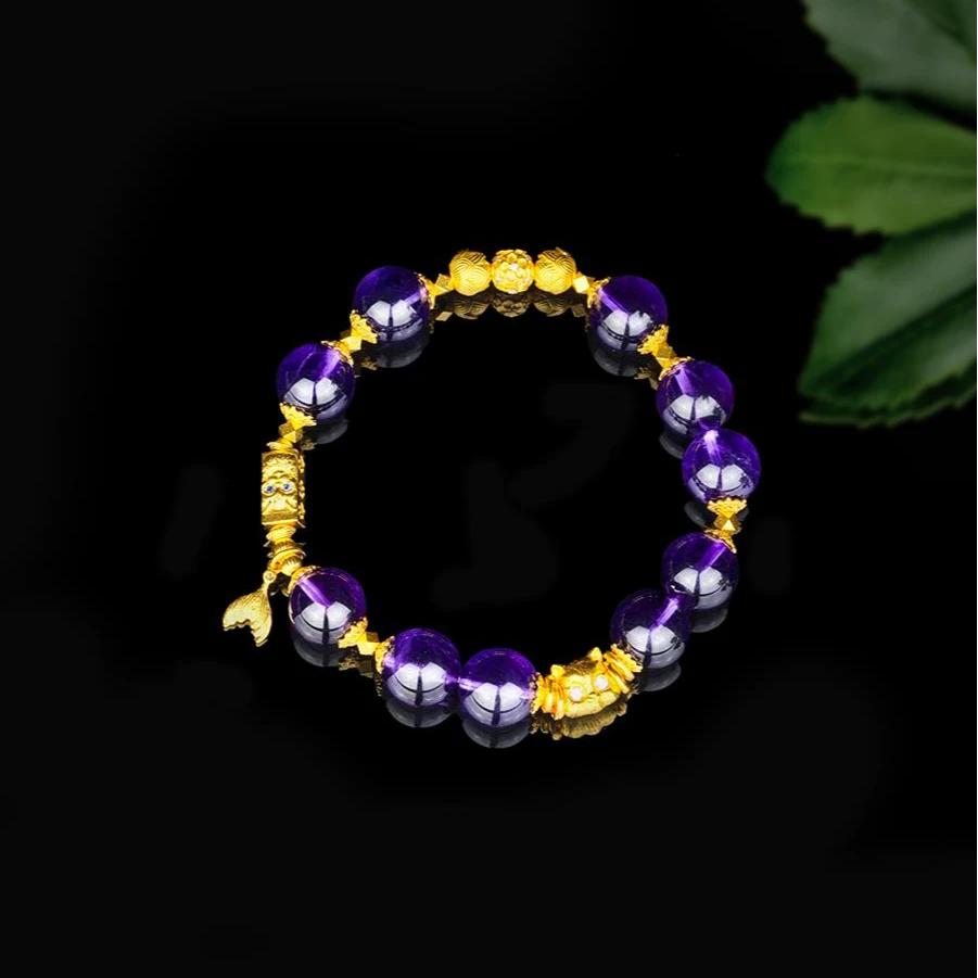 ZOCAI/佐卡伊【传世之美】古法黄金足金猫头鹰紫水 晶手串