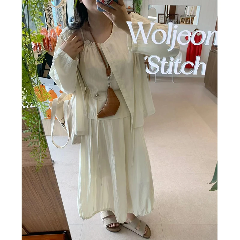 【C】度假风情~宽松遮肉衬衫+设计感吊带背心+舒适A字半身裙  3066