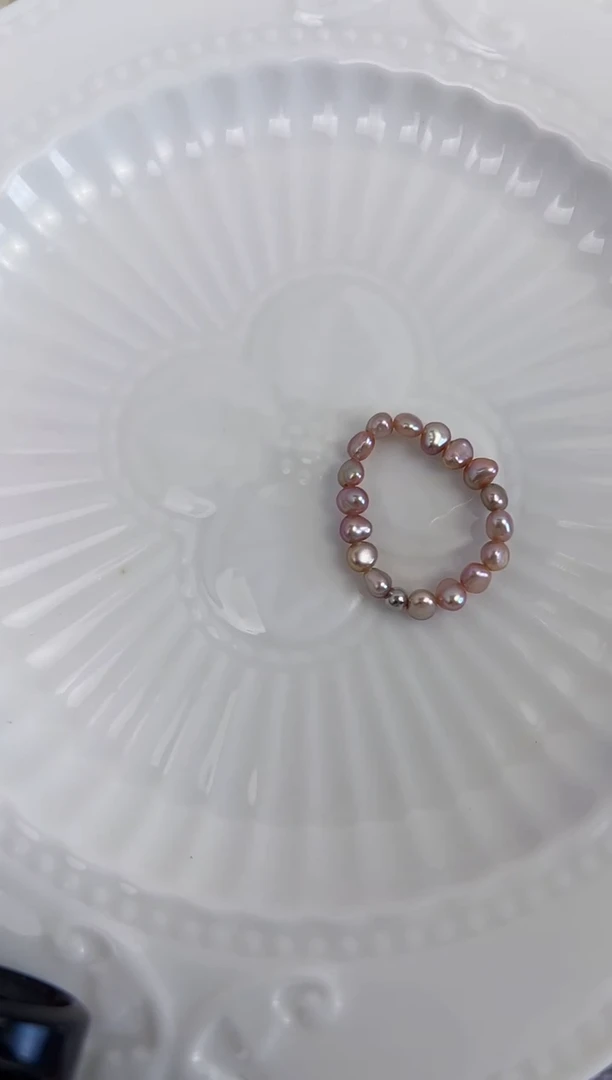 戒指银S925镶嵌淡水珍珠油亮小石头戒指