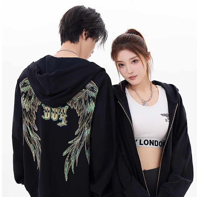 【灿若繁星】BOYLONDON秋刺绣休闲时尚潮流长袖连帽卫衣外套N06904