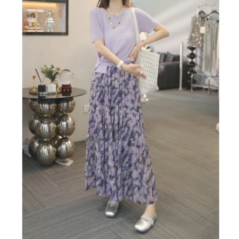 【栀子花开】2025新款时尚百搭休闲上衣+显瘦气质半身裙LK2502655