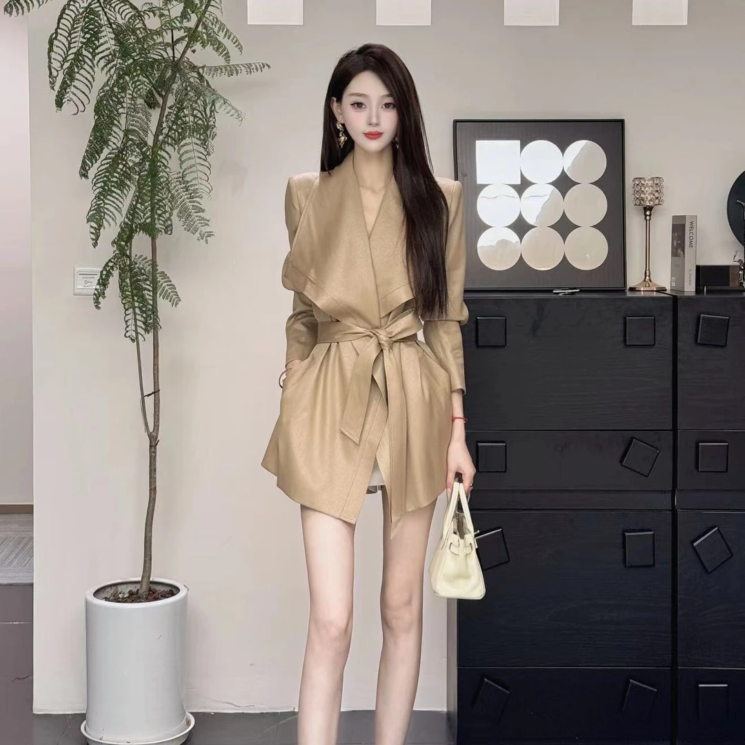 【kiki专属】早春新品气质显瘦轻奢系带收腰设计感风衣ZY24391