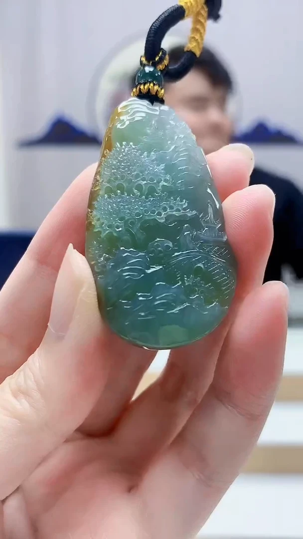 未镶嵌定制翡翠5060zm-毛货挂件40山水