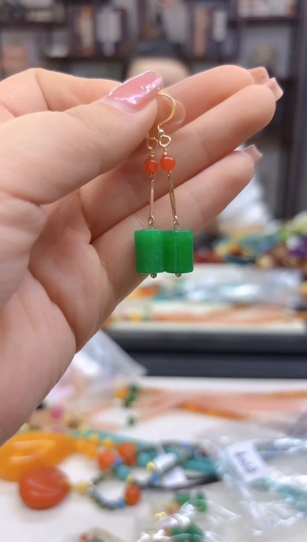 【闪购商品】翡翠耳饰14K金镶嵌耳坠E709