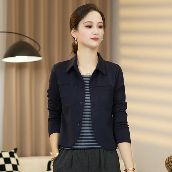 秋季新款时尚气质纯色翻领套头假两件卫衣遮肉显瘦百搭洋气上衣