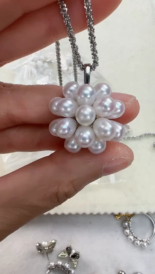 【闪购商品】淡水珍珠吊坠(赠链)合金白色爆米花
