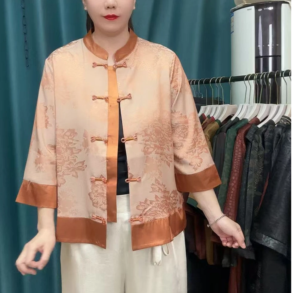 新款中式国风盘扣洋气开衫短版复古夏季外套上衣新中式