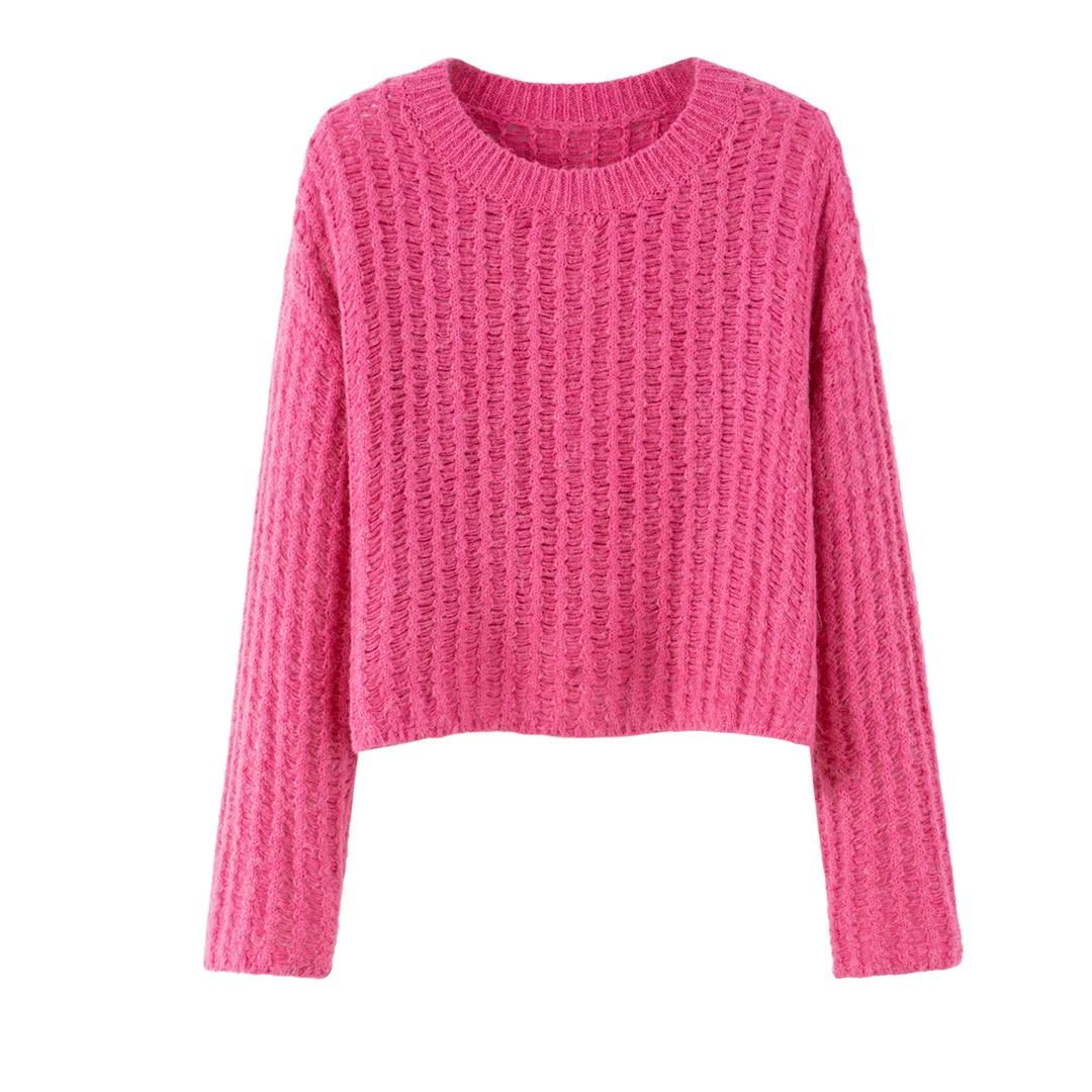 源头工厂羊驼毛针织衫女秋冬宽松短款休闲慵懒风套头上衣