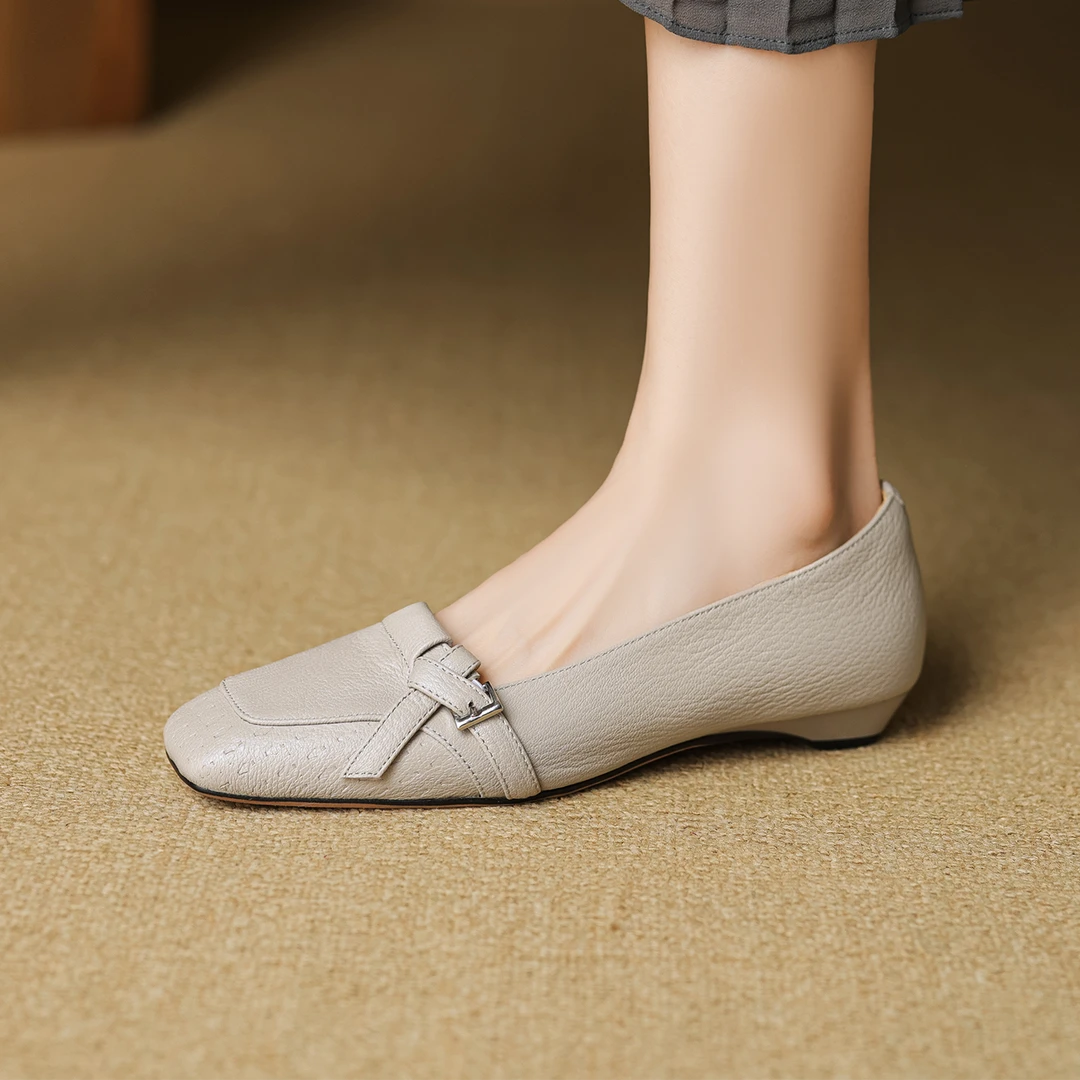 羊皮/跟高2.5cm/2025新款春秋季真皮低跟女士皮鞋软面软底单鞋女