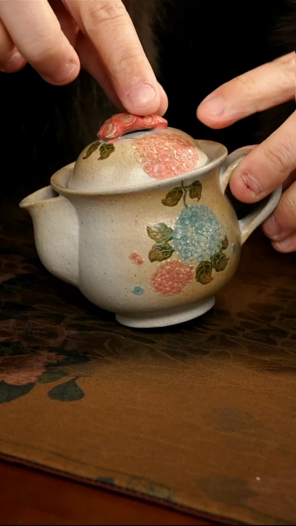 茶壶紫砂柴烧绣球花花滴子壶