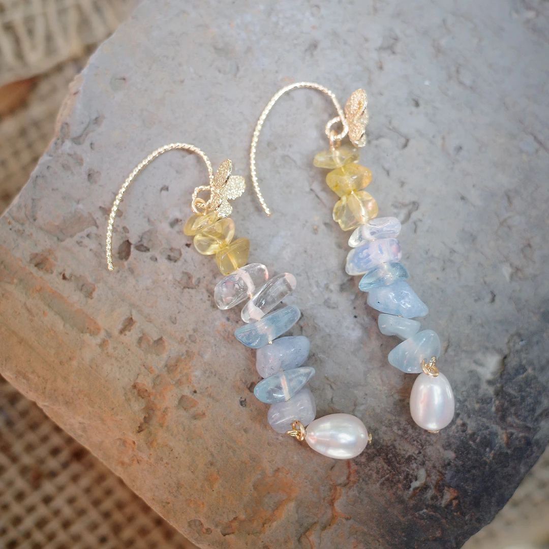 合金石英石耳饰 Dust 無尘手作饰品 蝴蝶不规则原石珍珠耳环耳钩