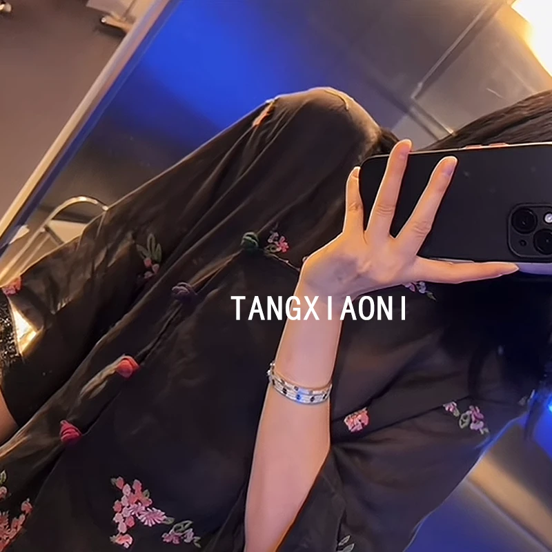 2店 米米自留 渠道货 【黑咖粉】全刺绣重磅盘扣上衣