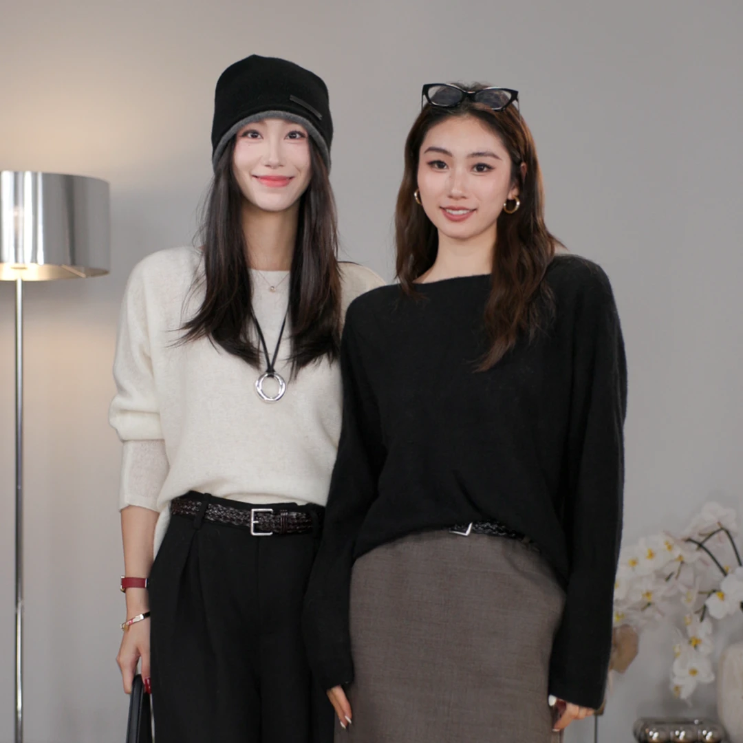 LYNEE 圆领针织衫女 山羊绒 慵懒风毛衣套头打底衫 LGD2FAK069