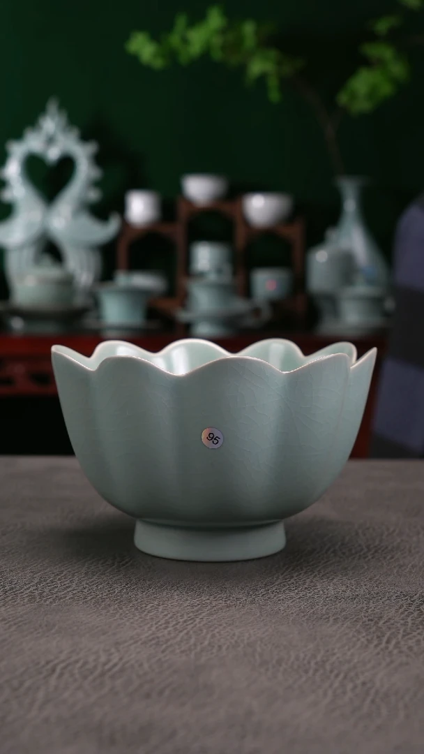 天青釉95号莲花温碗一级品-二