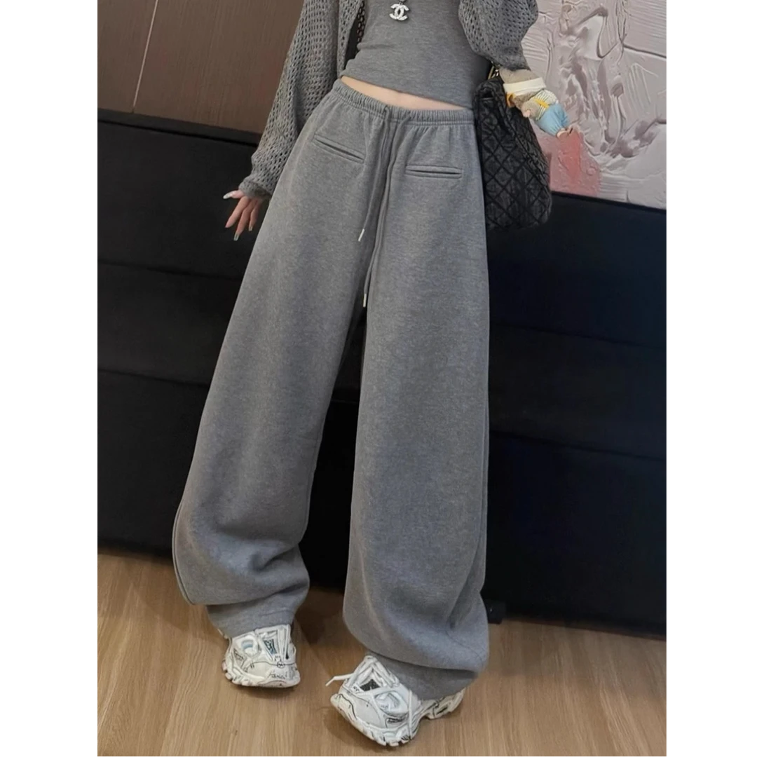 韩版灰色阔腿弯刀卫裤女2025秋季新款宽松显瘦松紧腰运动休闲裤子