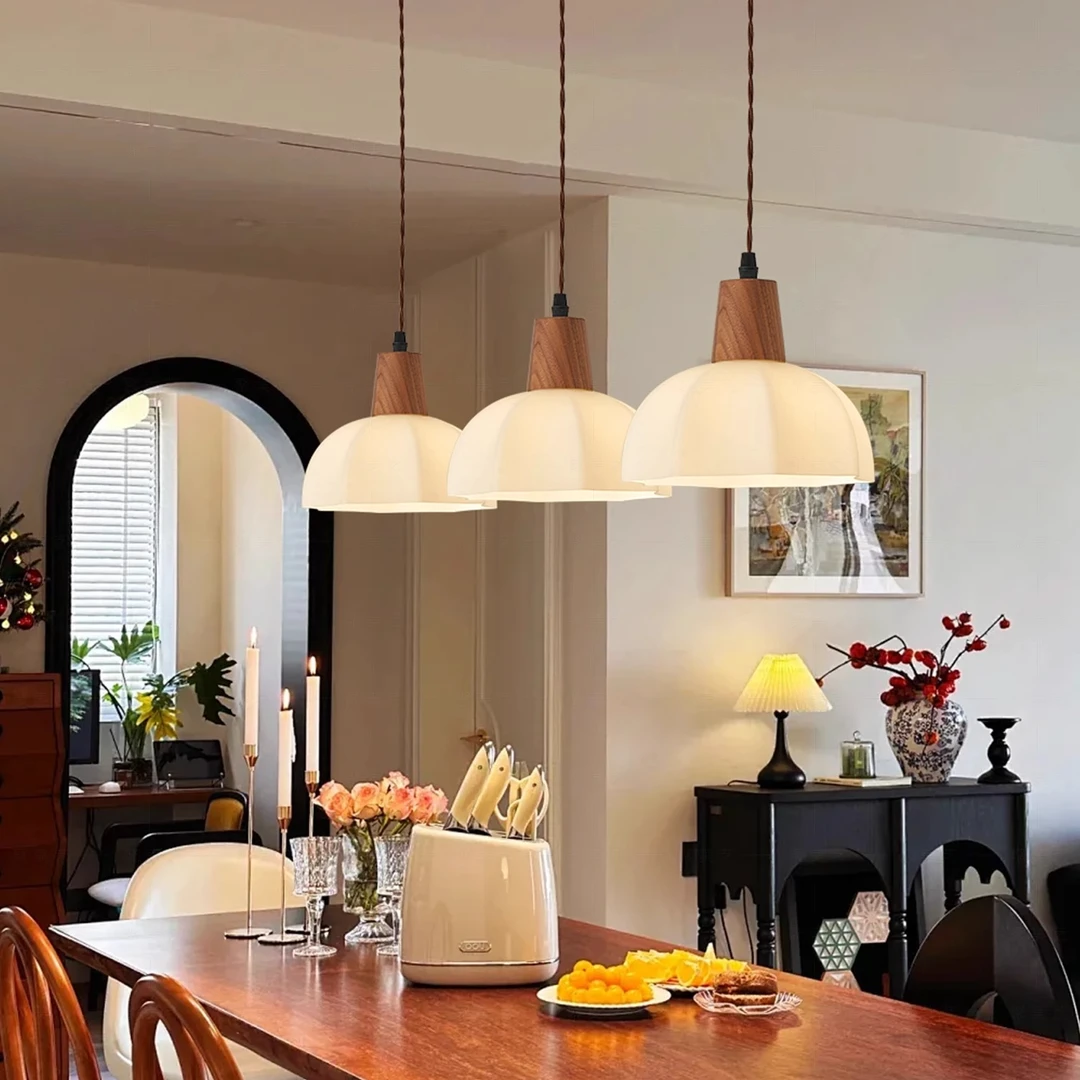 胡桃木餐厅灯美式复古餐厅吊灯中古风极简创意卧室床头中山小吊灯