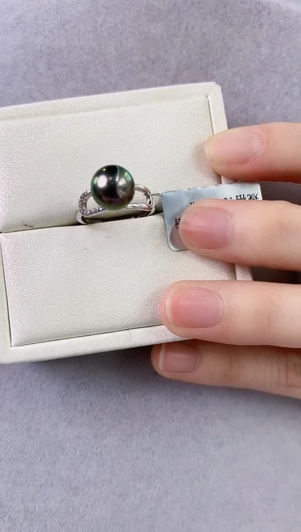 【闪购商品】海水珍珠戒指银S925镶嵌9-10大溪地黑珍珠戒指
