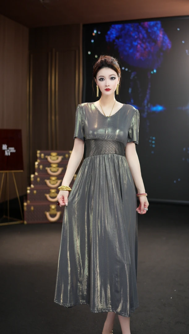 YINGHOU【曼曼】高贵轻奢夏季长款气质优雅设计师连衣裙D29080