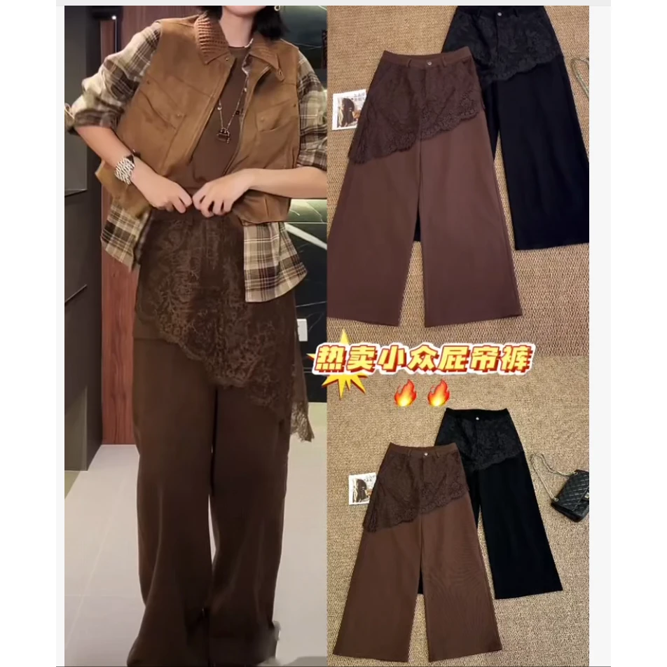 KIKI严选：258025-WANG家欧货南油秋季小众皮帘裤子休闲直筒裤