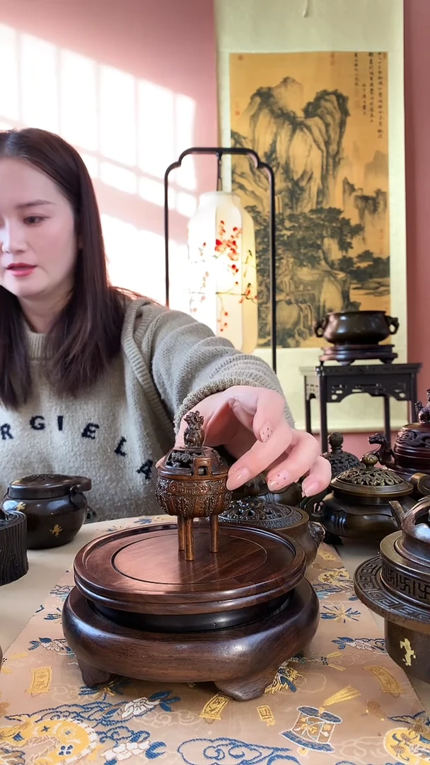 合金苏工仿古鼎式熏香炉4