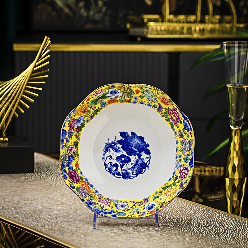 【斗彩万花8英寸花口盘】珐琅彩斗彩万花高端餐具家用陶瓷盘碟中式
