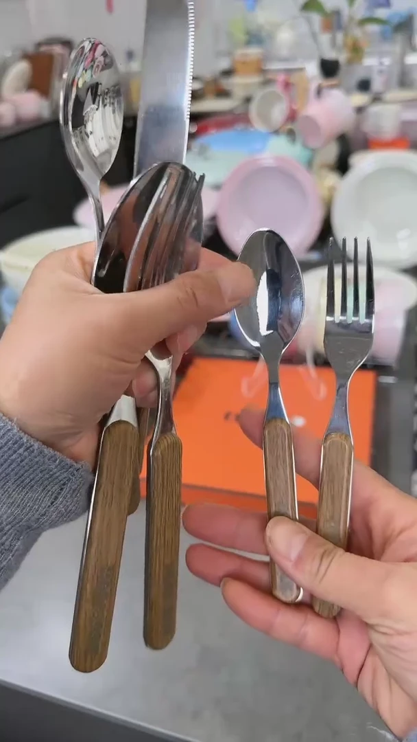 【闪购商品】瓷夹柄不锈钢叉勺6件套