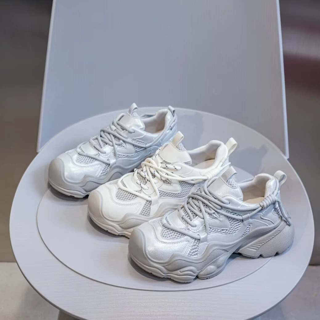 首谷正品老爹鞋女2025新款透气网面百搭厚底轻便显脚小运动鞋1681