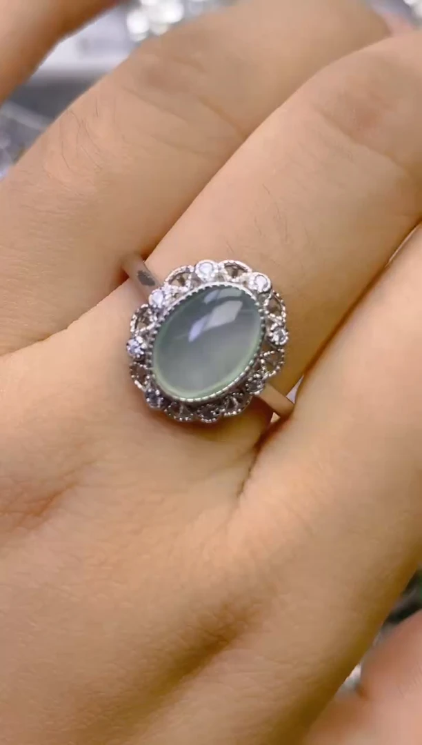 翡翠戒指银S925镶嵌百内无证书