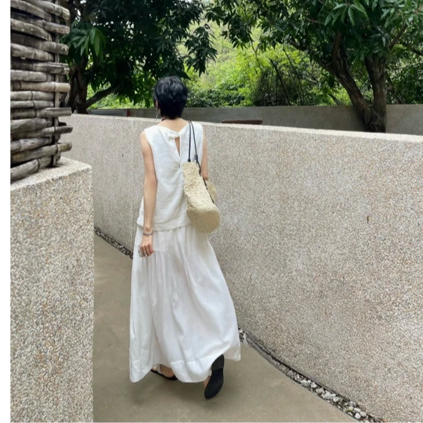 MC“染夏”夏季亚麻扭结显瘦气质宽松纯色时尚白色马甲背心休闲无袖