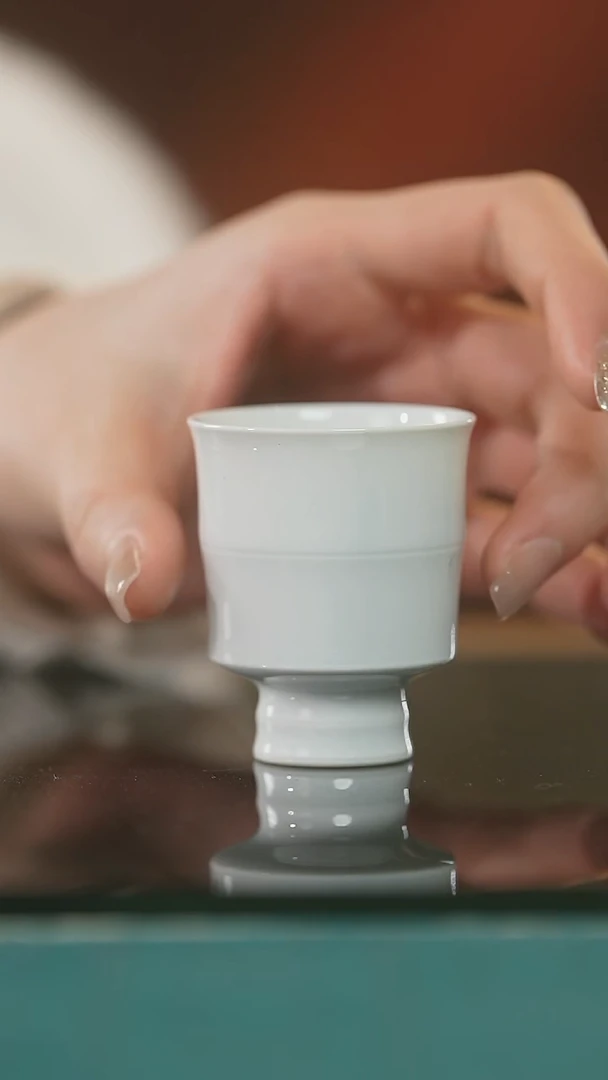 杯子陶瓷白胎竹节高足杯