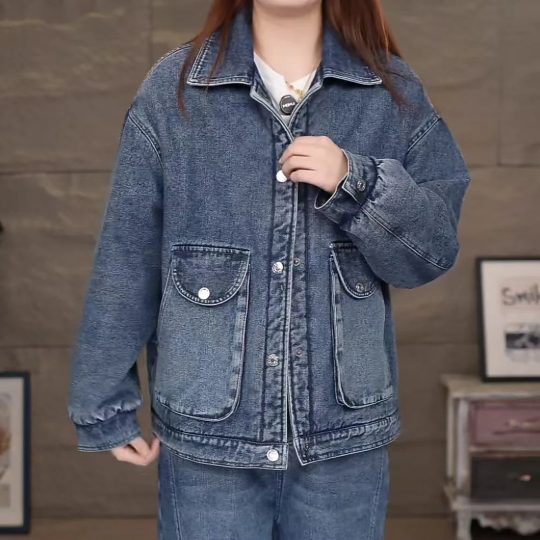 320加绒蓝#2025秋冬新款加绒加厚牛仔外套百搭防风保暖上衣