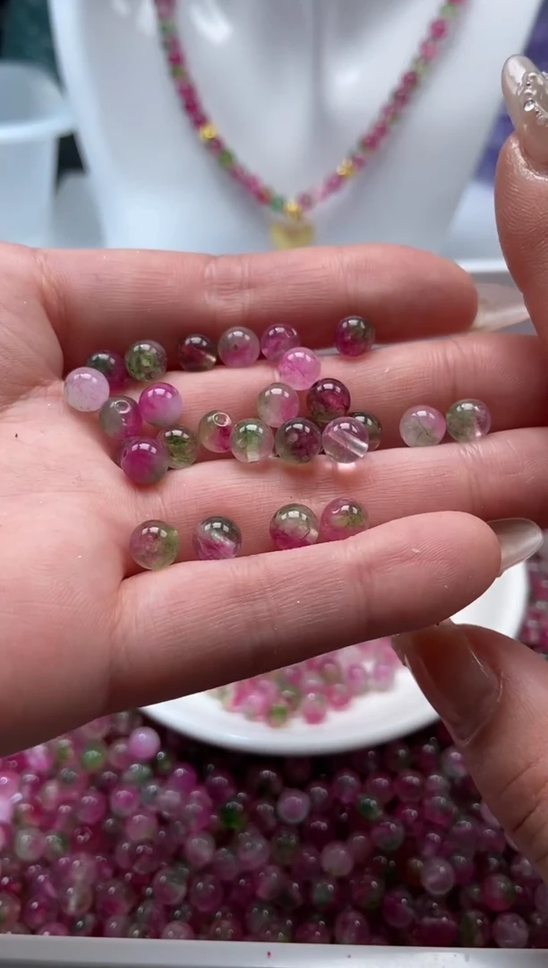 颈饰未镶嵌水晶w1778西瓜碧玺6mm*20颗