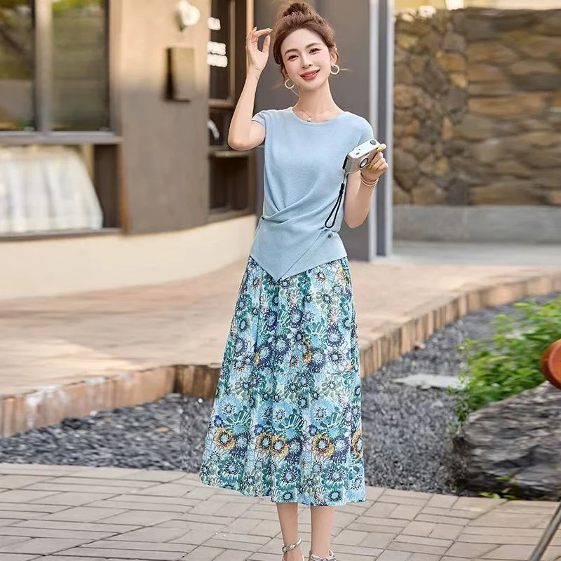 t恤碎花半身裙两件套装女夏气质高级感减龄套装HJ-1953夏季