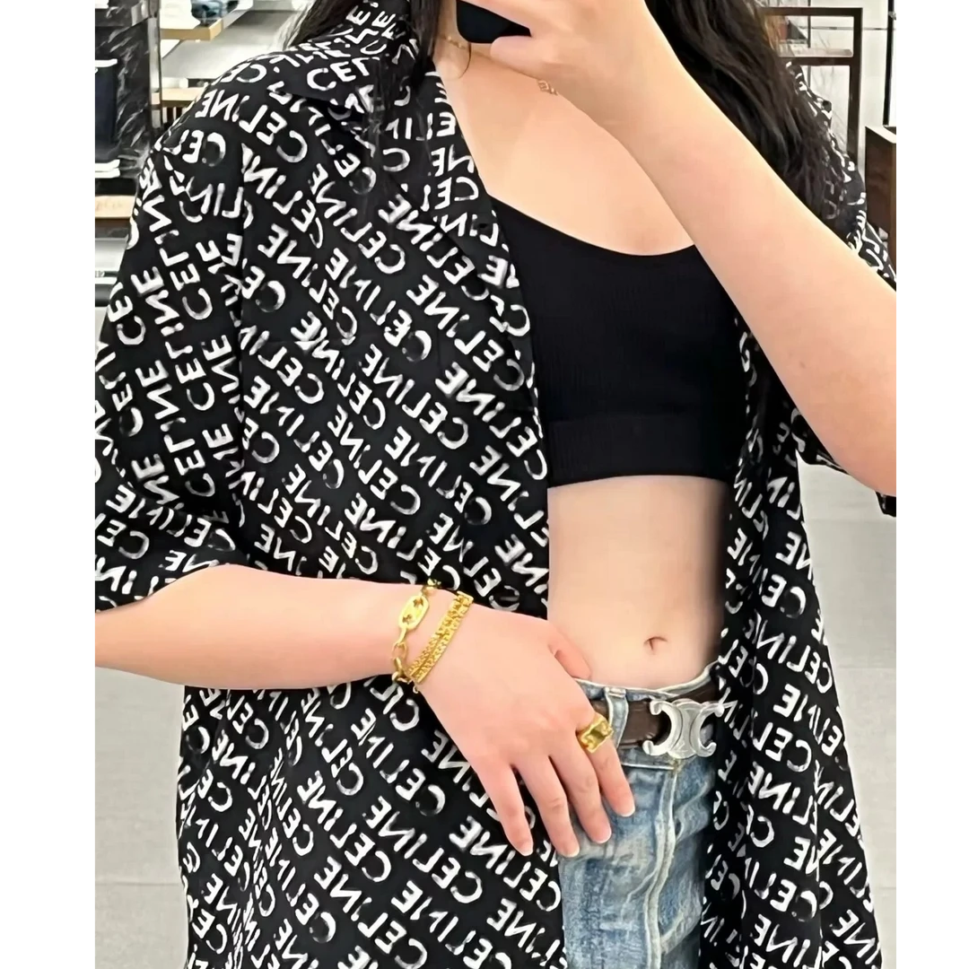 全新未使用 Celine/思琳 满印排扣短袖 黑白/38