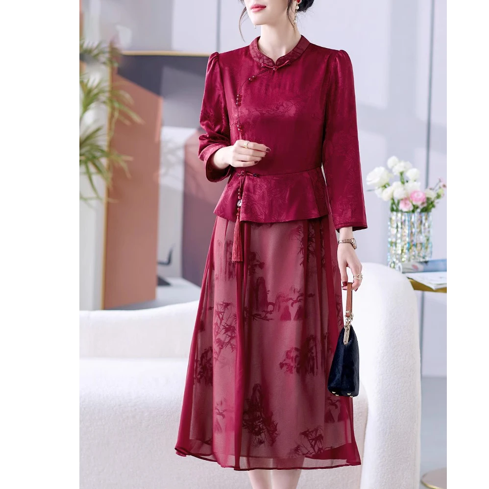 喜婆婆婚宴装礼服连衣裙高端品牌中老年妈妈秋装新中式改良旗袍裙