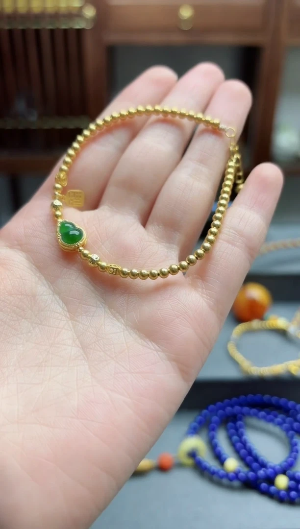 【闪购商品】翡翠手链18K金镶嵌18k金翡翠葫芦手链ZX