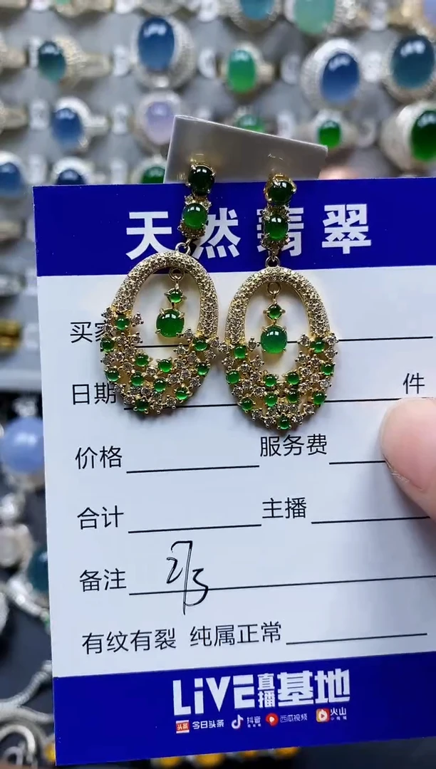 翡翠银S925镶嵌耳饰273
